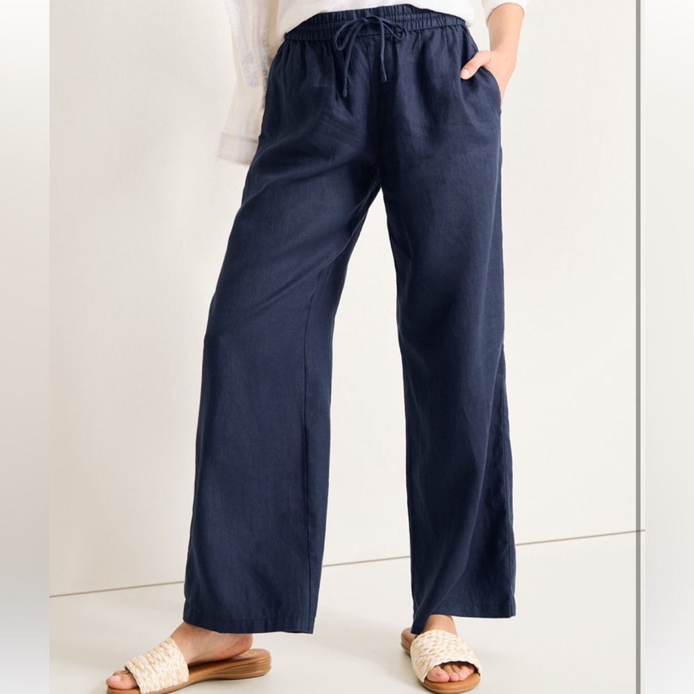 Tommy Bahama Women's Wide Leg Navy Linen-Blend Pants